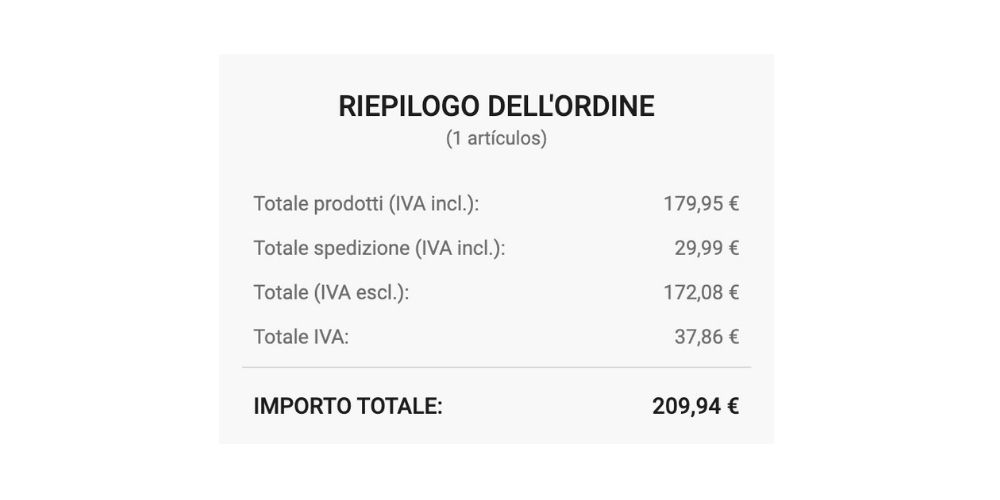 Esempio di riepilogo ordine